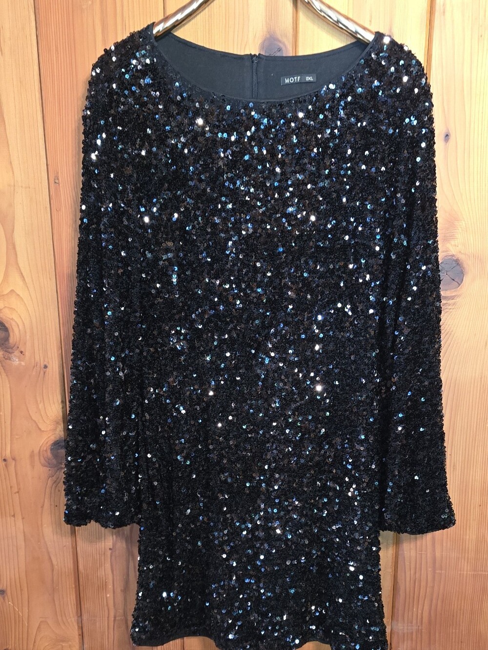 MOTF Black Sequin Scoop Neck Mini Cocktail Dress